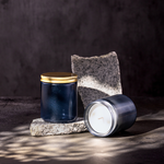 8oz straight-sided glass jar with lid for soap & candle making in navy color.