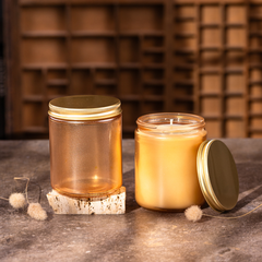 8oz champagne shimmer glass candle jar with gold lid